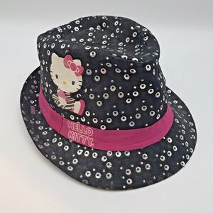 Hello Kitty Fedora Hat Sanrio Girls OSFM Black & Pink Sequins Bucket Headwear